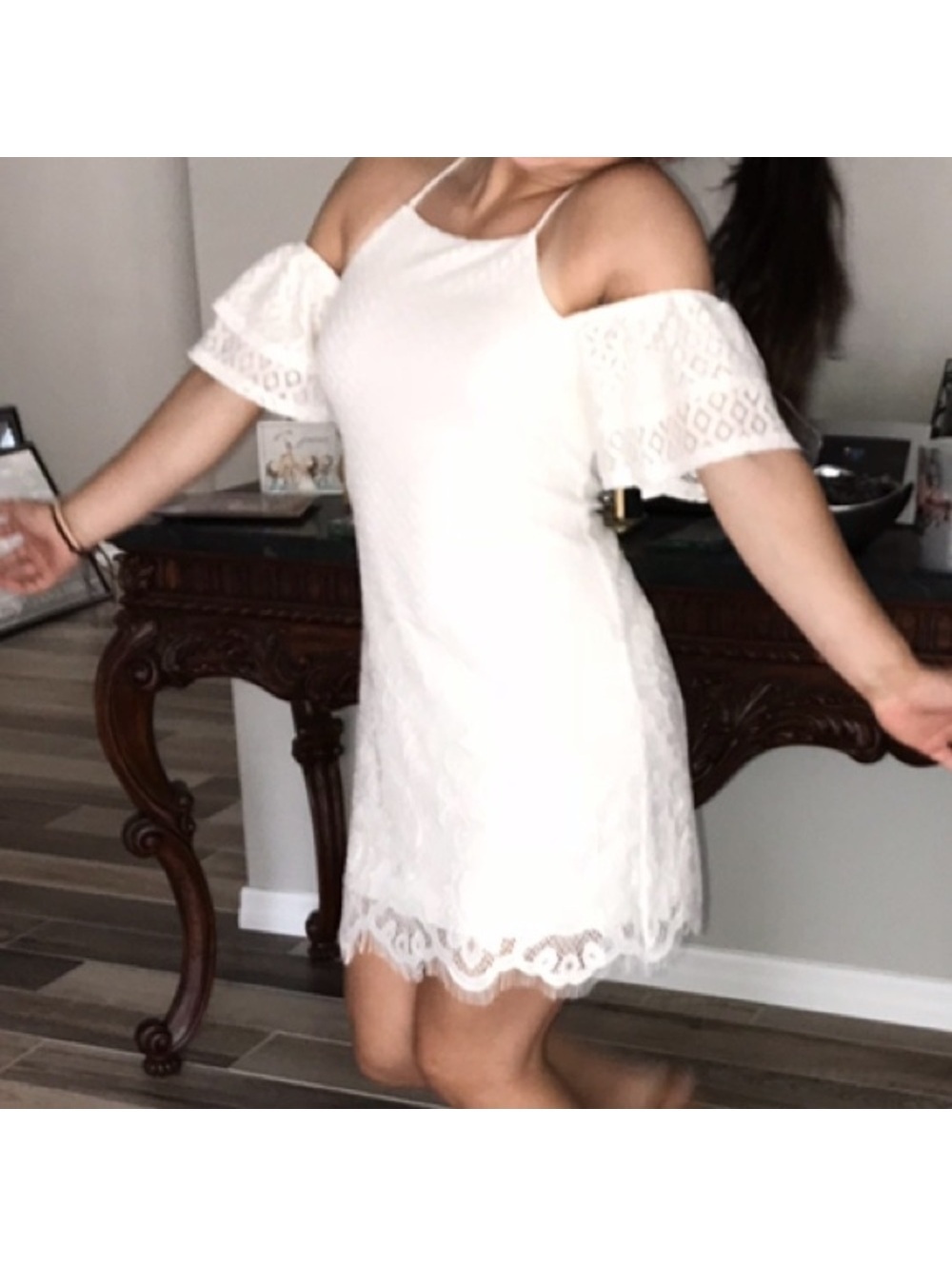Speechless Women's Cream Off the Shoulder Crocheted Summer Dress Size Small NWT